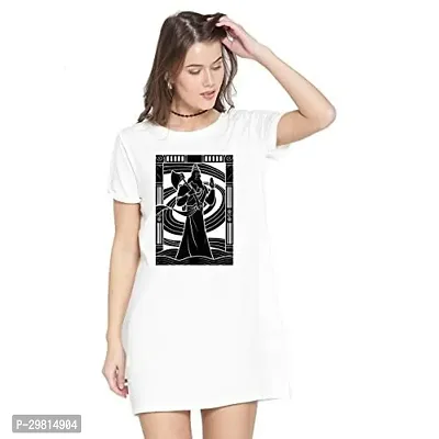 Trendy White Cotton Blend Printed T-Shirt Dress For Women-thumb0