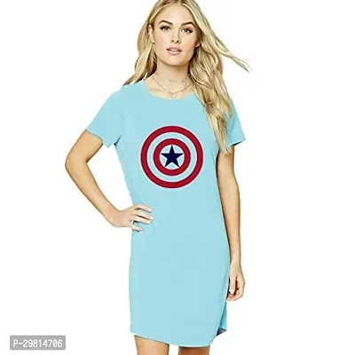 Trendy Blue Cotton Blend Printed T-Shirt Dress For Women-thumb0