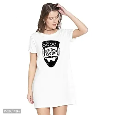 Trendy White Cotton Blend Printed T-Shirt Dress For Women-thumb0