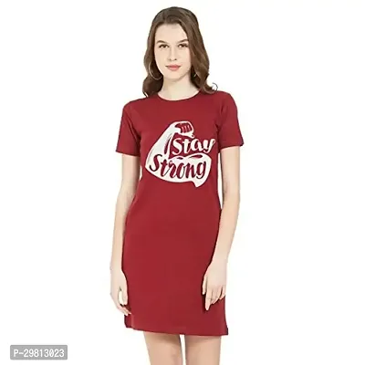 Trendy Red Cotton Blend Printed T-Shirt Dress For Women-thumb0