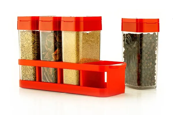 Red Color 8 Pcs Sets Airtight Rasoi Box Spice Box