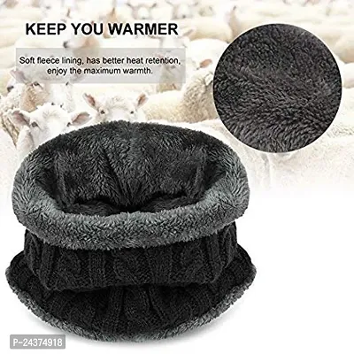 Classy Woolen Solid Beanie Cap for Unisex with Neck Warmer-thumb2