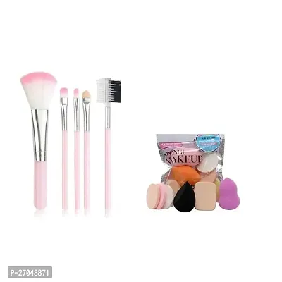 Cosmetics 5 Pcs Makeup Brush Set and 6-In-1 Puff Blender Combo (Pack of 11)-thumb0