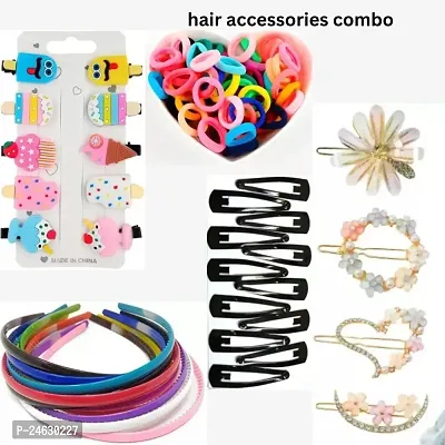 Women and girls hair accessories korean design hair pin and clip pack of 10 unicorn baby girl hair pin, 100 multi rubber band, 12 plastic multi hair band, 12 black basic pin, 4 moon heart clip multi