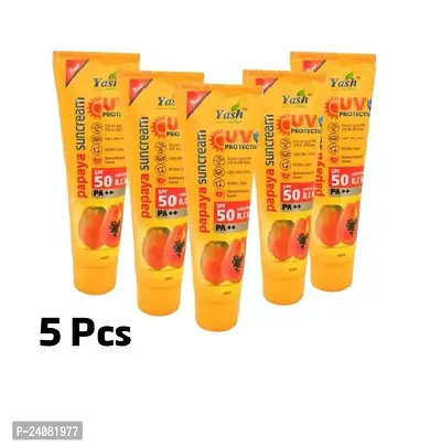 Yash UV Protection SPF 50 With Vitamin B,C E PA++ Papaya Suncream 40ml (Pack of 5)
