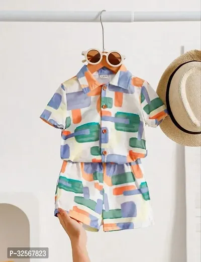 Fabulous Multicoloured Linen Printed Shirts with Shorts For Boys-thumb5