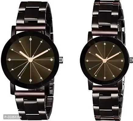 Stylish Brown Metal Analog Couple Watch Pack Of 2-thumb0