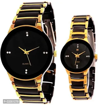 Stylish Multicoloured Metal Analog Couple Watch Pack Of 2-thumb0