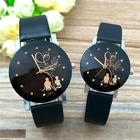 Stylish Black Leather Analog Couple Watch Pack Of 2-thumb1