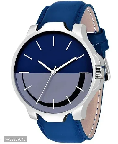 Stylish Leather Blue Analog Watch For Men-thumb0