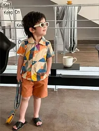 Fabulous Multicoloured Linen Printed Shirts with Shorts For Boys-thumb3