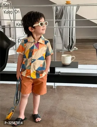 Fabulous Multicoloured Linen Printed Shirts with Shorts For Boys-thumb4