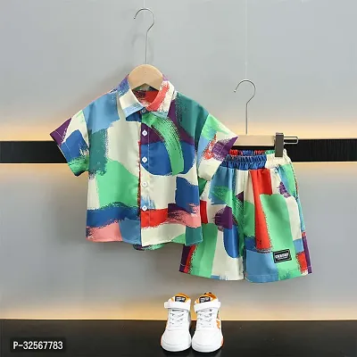 Fabulous Multicoloured Rayon Printed Shirts with Shorts For Boys-thumb3