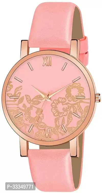 Stylish Pink Synthetic Leather Analog Watch For Women-thumb0