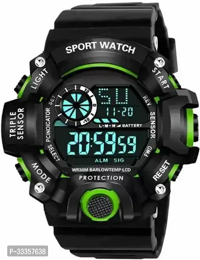 Stylish Rubber Green Digital Watch For Men-thumb0