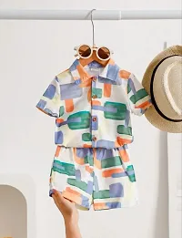 Fabulous Multicoloured Linen Printed Shirts with Shorts For Boys-thumb1