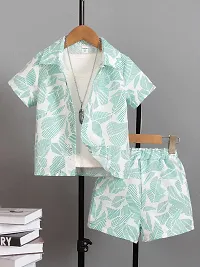 Fabulous Turquoise Cotton Printed Shirts with Shorts For Boys-thumb2