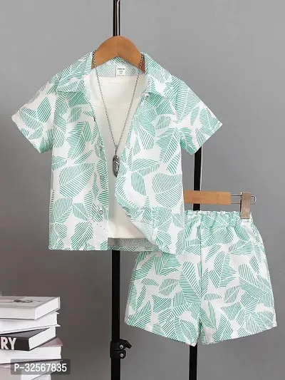 Fabulous Turquoise Cotton Printed Shirts with Shorts For Boys-thumb3