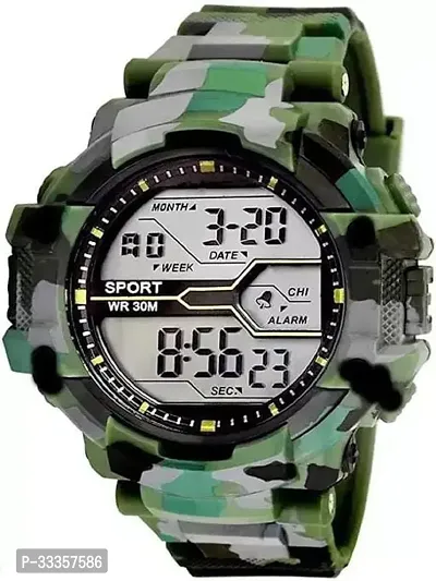 Stylish Plastic Green Digital Watch For Men-thumb0