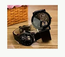 Stylish Black Leather Analog Couple Watch Pack Of 2-thumb2