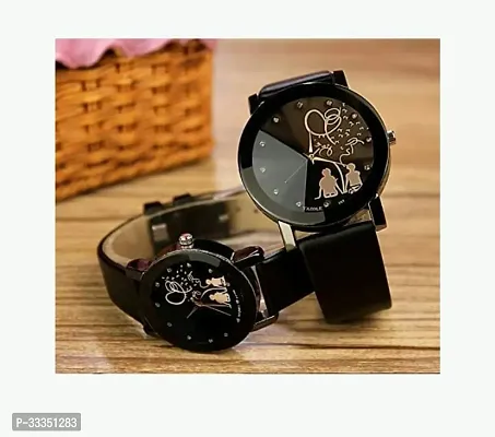 Stylish Black Leather Analog Couple Watch Pack Of 2-thumb3