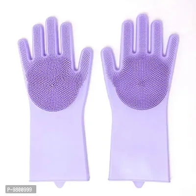 Silicon Hand Gloves for Kitchen Dishwashing and Pet Grooming  Great for Washing Dish  Car  Bathroom  1 Pair Assorted-thumb0