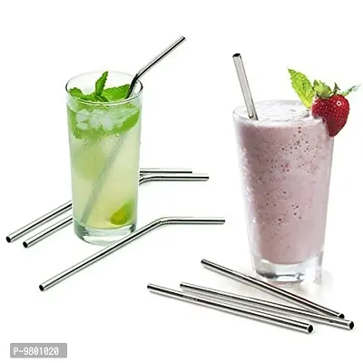 Reusable BPA-Free Metal Thick Long Dishwasher Safe Steel Straws Cleaning Brushes  Set of 5  Silver-thumb4