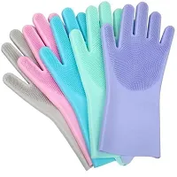 Reusable silicone gloves for Dishwashing  Kitchen  Car  Bathroom Silicon Hand Gloves  pack of 1  Grey-thumb4