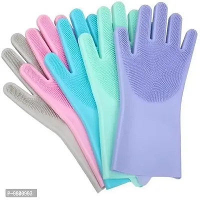 Reusable silicone gloves for Dishwashing  Kitchen  Car  Bathroom Silicon Hand Gloves  pack of 1  Grey-thumb5