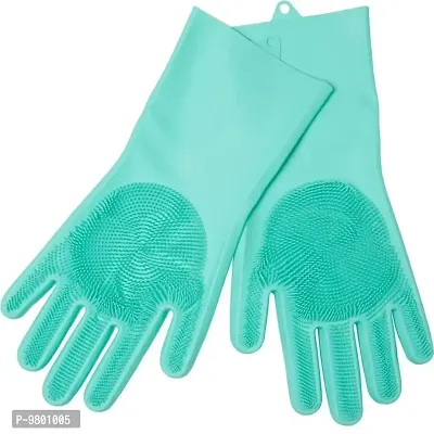 Silicone Dish Washing Gloves  Silicon Cleaning Gloves  Silicon Hand Gloves for Kitchen  Pack of 1  Multicolor-thumb0