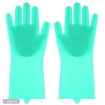 Dishwashing with Scrubbers  Dish Gloves for Kitchen  Car Washing gloves  Pet Grooming Latex Free Gloves  Pack of 1  Green