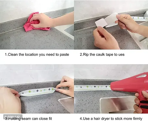 Kitchen Sink Platform Sealing Sticker Strip Bathroom Corner Tape Wall  Waterproof Kitchen Oil Proof Tape  pack of 1  Multicolor-thumb2