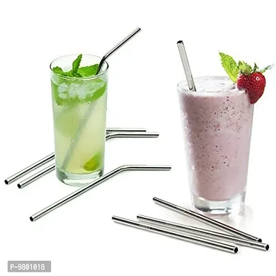 Stainless Steel Straws for Drinking with Brushes 2 Bent 2 Straight 1 Brushes  Set of 5  Silver-thumb4