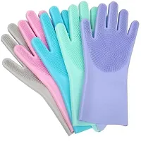 Washing Silicon Hand Gloves with Scrubber for Kitchen Cleaning  Utensils  Bath and pet Hair Care  Pack of 1  Multicolor-thumb4