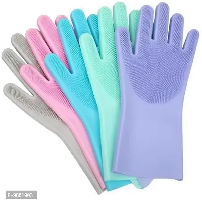 Washing Silicon Hand Gloves with Scrubber for Kitchen Cleaning  Utensils  Bath and pet Hair Care  Pack of 1  Multicolor-thumb5
