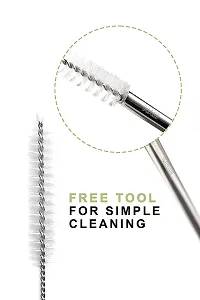 Stainless Steel Straws for Drinking with Brushes 2 Bent 2 Straight 1 Brushes  Set of 5  Silver-thumb1