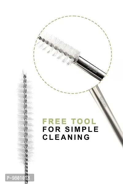 Stainless Steel Straws for Drinking with Brushes 2 Bent 2 Straight 1 Brushes  Set of 5  Silver-thumb2