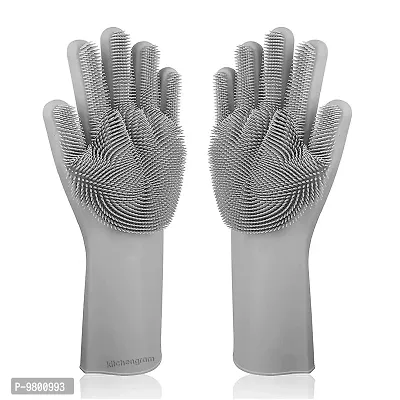 Reusable silicone gloves for Dishwashing  Kitchen  Car  Bathroom Silicon Hand Gloves  pack of 1  Grey