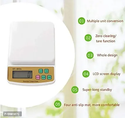 Electronic Digital Plastic SF400A Kitchen Weighing Scale 10 kg Weight Measure for Spices Vegetable Liquids  White-thumb3