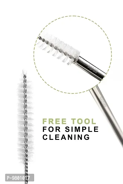 Steel Straws with Cleaning Brush for Drinking Juice Metal Stainless Steel Straw   Set of 5  Silver-thumb2