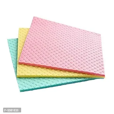 Biodegradable Super Absorbent Reusable Cellulose Kitchen Cleaning Sponge Wipes  Pack of 3  Multicolor