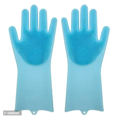 Magic Silicone Dish Washing Gloves  Silicon Cleaning Gloves  Silicon Hand Gloves for Kitchen Dishwashing-thumb0