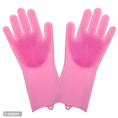 Magic Silicone Dish Washing Gloves  Silicon Cleaning Gloves  Silicon Hand Gloves for Kitchen Dishwashing  Pack of 1  Pink-thumb0