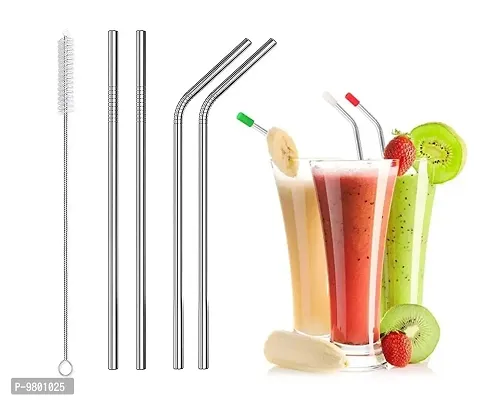 Steel Straws with Cleaning Brush for Kids  Adults Bent Reusable Metal Straws