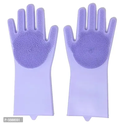 Home Magic Silicone Dish Washing Gloves for Kitchen Dishwashing and Pet Grooming  Washing  Pack of 1  Purple