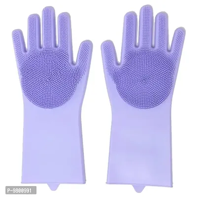 Home Magic Silicone Dish Washing Gloves for Kitchen Dishwashing and Pet Grooming  Washing  Pack of 1  Purple-thumb0