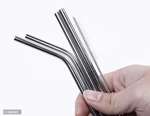 Stainless Steel Straw Reusable Straw Set with Cleaning Brush Straws for Drinking  Set of 5  Silver