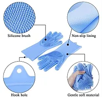 Silicone Reusable Gloves for Dishwashing, Kitchen Cleaning, Utensil Scrubber, Car Washing, Bathroom Cleaner, Pet Grooming (1 Pair) Wet and Dry Glove (Free Size)-thumb1