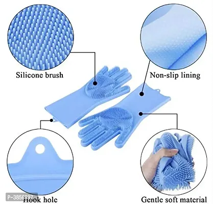 Silicone Reusable Gloves for Dishwashing, Kitchen Cleaning, Utensil Scrubber, Car Washing, Bathroom Cleaner, Pet Grooming (1 Pair) Wet and Dry Glove (Free Size)-thumb2