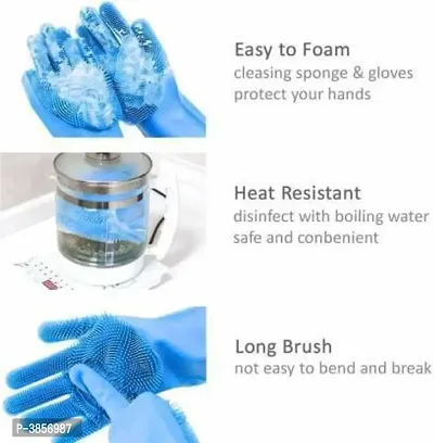 Silicone Reusable Gloves for Dishwashing, Kitchen Cleaning, Utensil Scrubber, Car Washing, Bathroom Cleaner, Pet Grooming (1 Pair) Wet and Dry Glove (Free Size)-thumb4